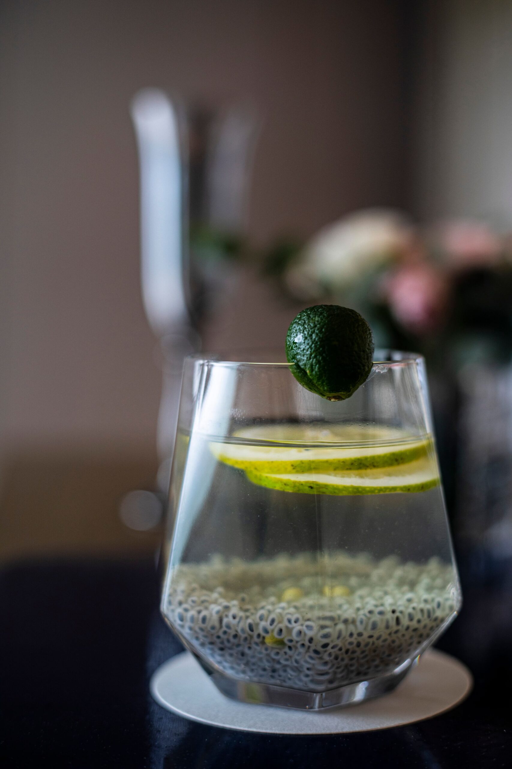 A glass of lime water mixed with soaked tukh malanga seeds